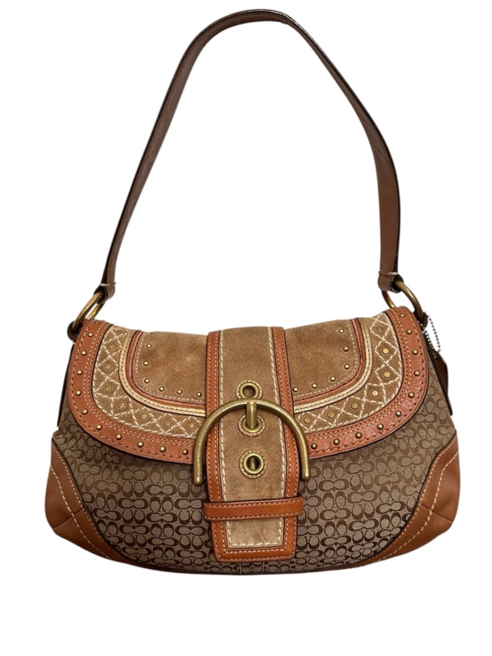 Vintage Y2K Coach Soho Signature Brown leather, suede, canvas studded bag